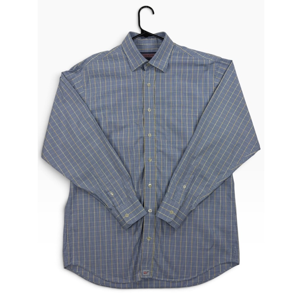 Vineyard Vines Burgee Shirt Men's Medium Blue Yellow Plaid 100% Cotton